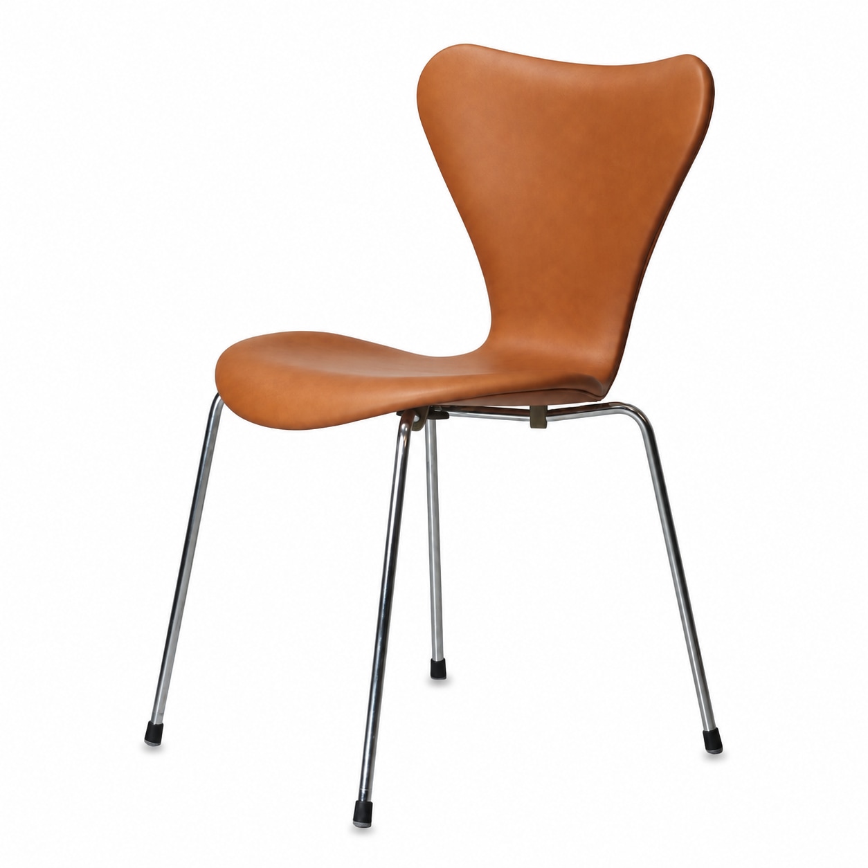 Der AJ-7-Stuhl ist ein eleganter und zeitloser Designstuhl, hier mit neuem Semianilinleder. Das natürliche Leder hat eine schöne, weiche Oberfläche und ein leicht schützendes Finish, das es widerstandsfähiger gegen den täglichen Gebrauch macht, während die natürliche Struktur und der exklusive Ausdruck des Leders erhalten bleiben.